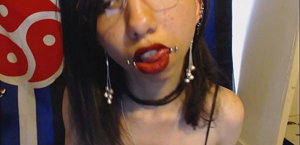  Goth with Red Lipstick Drools a Whole Lot and Blows Spit Bubbles at You - Spit and Saliva and Lipstick Fetish